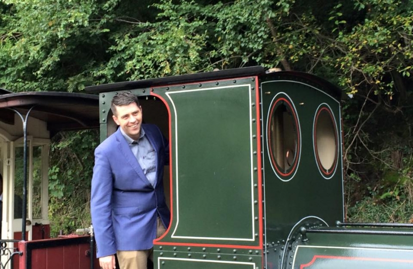 Scott in the cab of 'Dorothea' at Launceston Steam Railway