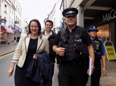 From left: PCC Alison Hernandez, MP Scott Mann, Inspector Rob Mooney and PCSO Debbie Knowlden walking down Bodmin Fore Street. 